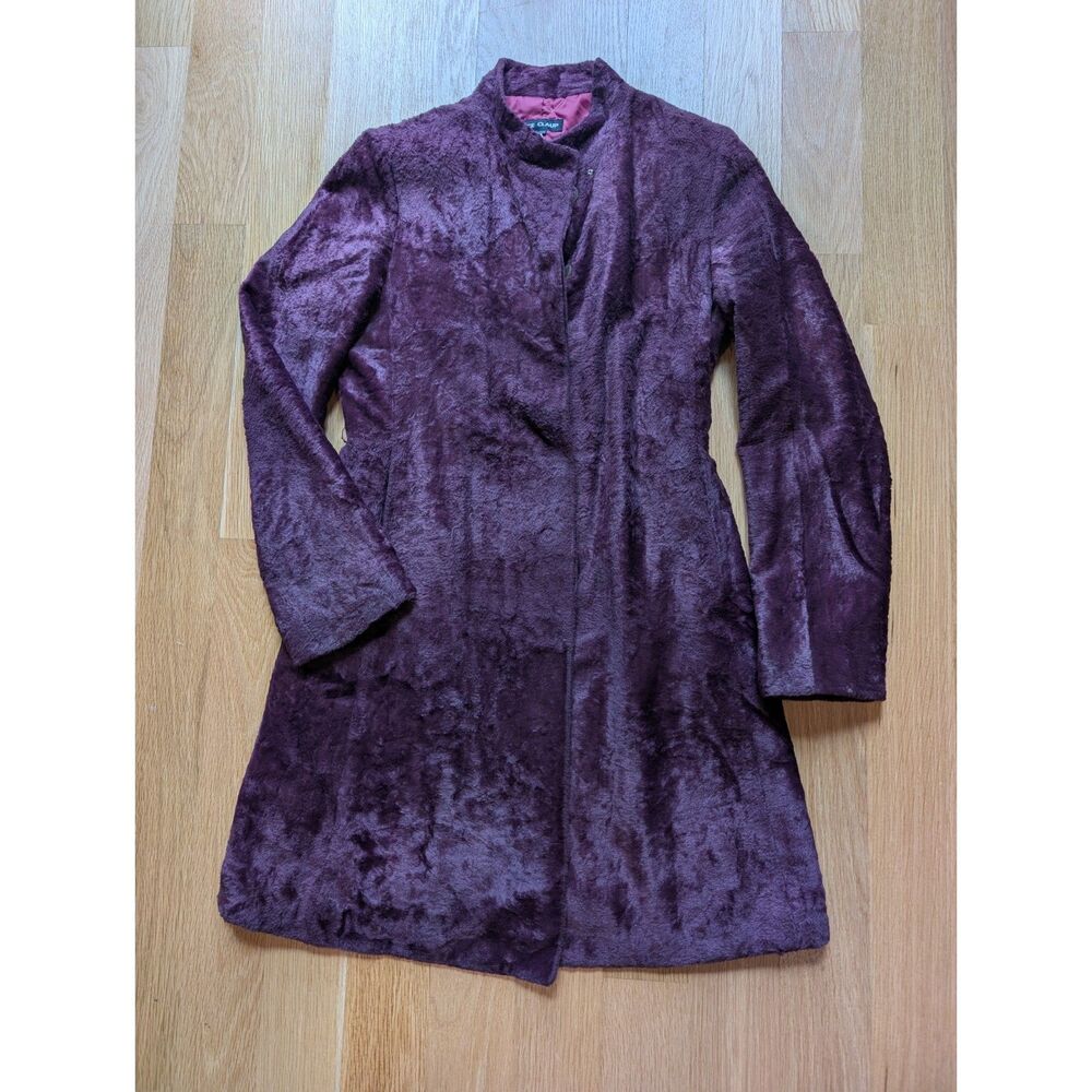 Vintage Nice Claup Burgundy Faux Shearling Quilted Lined Coat Size S